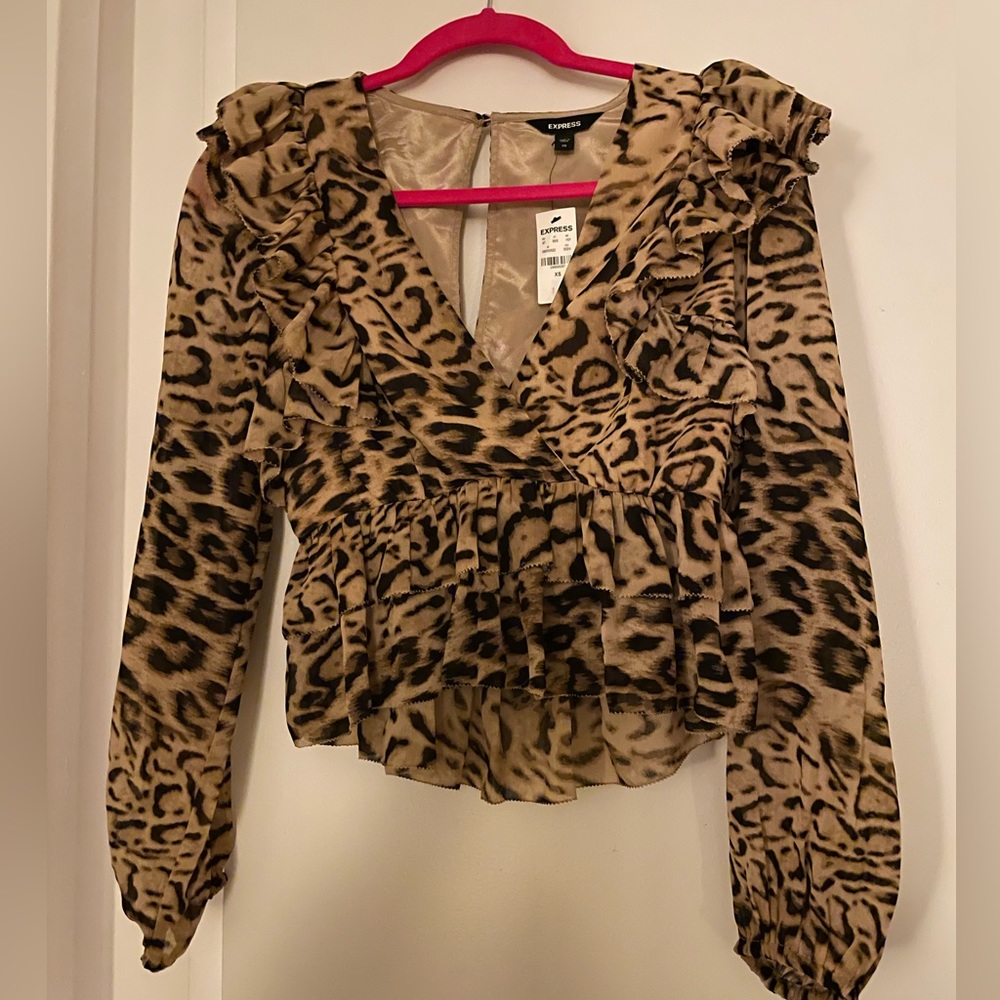NWT Express Cheetah Print Ruffle Blouse